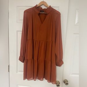 Burnt-Orange Swing Dress(lined)